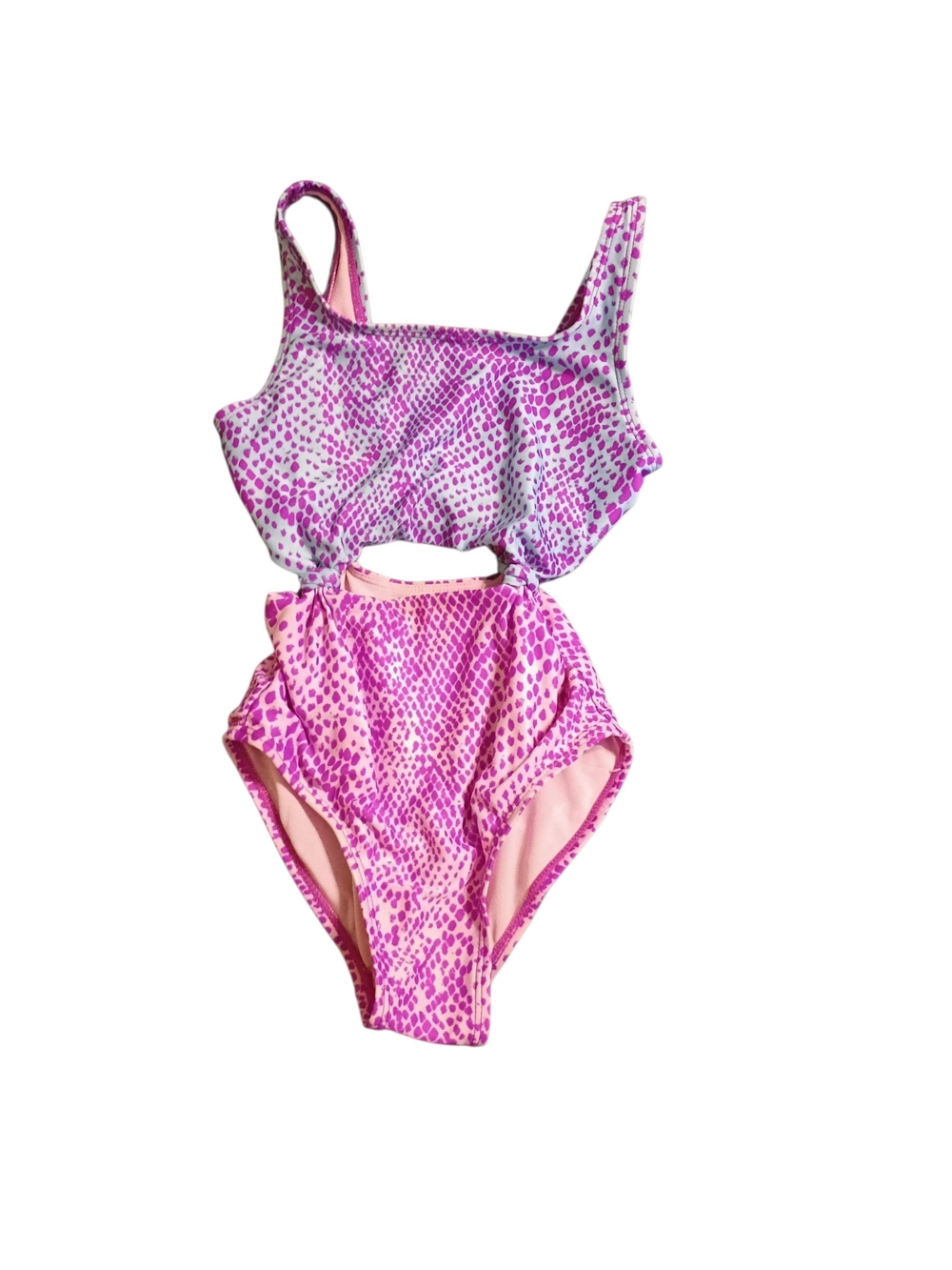 2/$10 Kids Pink Purple Printed One-Piece Swimsuit Small 6/6x Snakeskin